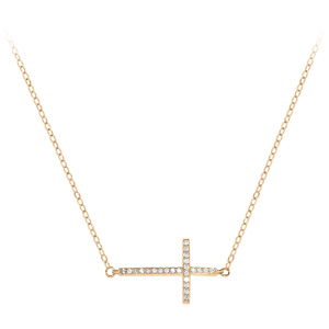 Collier en vermeil grande croix couchée avec oxydes micro sertis - 43+2cm - Vue 2