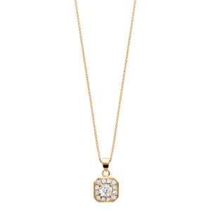 Collier en vermeil pendentif carre oxydes sertis blancs pierre centrale blanches - 42+3cm - Vue 2