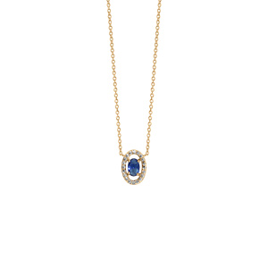 Collier en vermeil pendentif forme ovale verre bleu foncé entourage oxydes blancs sertis - 40+4cm - Vue 2