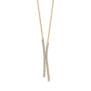 Collier en vermeil deux tiges pendantes parées d\'oxydes blancs sertis - 46cm - Vue 2
