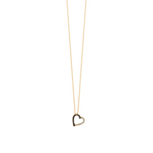 Collier en vermeil pendentif coeur évidée moitie oxydes blancs sertis et l\'autre de pierres noires rhodium noir - 40+4cm - Vue 2