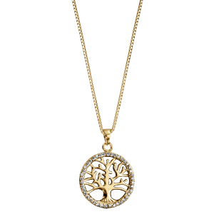 Collier en vermeil arbre de vie contour d\'oxydes blancs sertis - 42+3cm - Vue 2