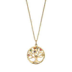 Collier en vermeil pendentif rond arbre de vie pierres multi couleurs - 42+3cm - Vue 2