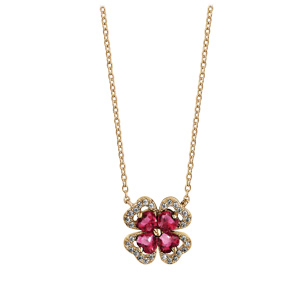 Collier en vermeil chaîne avec trèfle et pierre rouge entourage oxydes blancs sertis 40+4cm - Vue 2