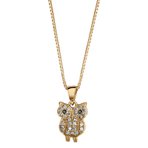 Collier en vermeil pendentif chouette parée d\'oxydes blancs - sertis 42+3cm - Vue 2