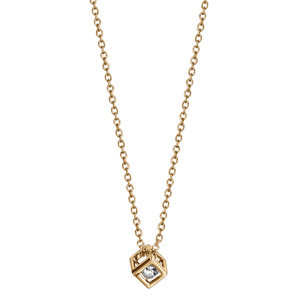 Collier en vermeil pendentif cube oxyde blanc - 40+4cm - Vue 2
