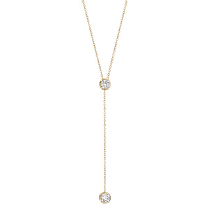 Collier en vermeil forme Y deux ronds d\'oxydes blancs sertis clos - 41+5cm - Vue 2