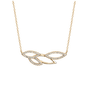 Collier en vermeil chaîne avec feuillage ajouré et oxydes blancs sertis 40+4cm - Vue 2