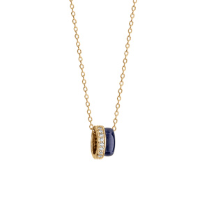 Collier en vermeil pendentif double anneau un en céramique bleu marine et l\'autre entouré d\'oxydes blancs sertis - 40+5cm - Vue 2