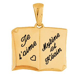 Pendentif en vermeil livre ouvert  graver grand modle - plaque prestige - Vue 2