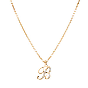 Collier en vermeil pendentif initiale B oxydes blancs sertis - 42+3cm - Vue 2