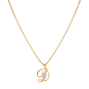 Collier en vermeil pendentif initiale D oxydes blancs sertis - 42+3cm - Vue 2