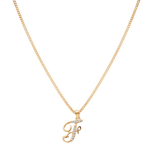 Collier en vermeil pendentif initiale F oxydes blancs sertis - 42+3cm - Vue 2