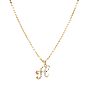 Collier en vermeil pendentif initiale H oxydes blancs sertis - 42+3cm - Vue 2
