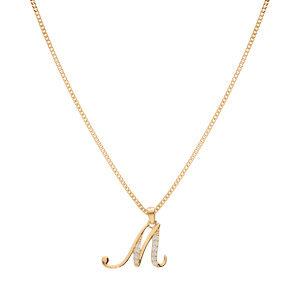 Collier en vermeil pendentif initiale M oxydes blancs sertis - 42+3cm - Vue 2