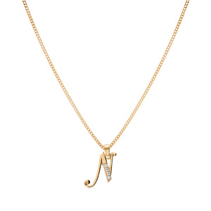 Collier en vermeil pendentif initiale N oxydes blancs sertis - 42+3cm - Vue 2