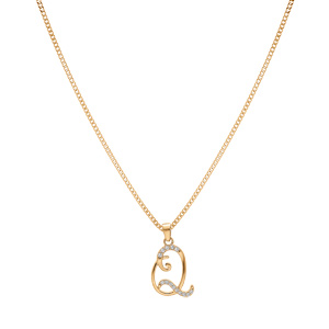 Collier en vermeil pendentif initiale Q oxydes blancs sertis - 42+3cm - Vue 2