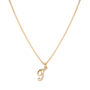 Collier en vermeil pendentif initiale T oxydes blancs sertis - 42+3cm - Vue 2