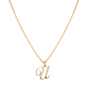 Collier en vermeil pendentif initiale U oxydes blancs sertis - 42+3cm - Vue 2