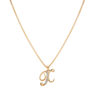 Collier en vermeil pendentif initiale X oxydes blancs sertis  - 42+3cm - Vue 2