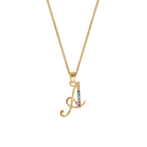 Collier en vermeil pendentif initiale A oxydes multi couleurs sertis - 42+3cm - Vue 2