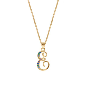 Collier en vermeil pendentif initiale E oxydes multi couleurs sertis -42+3cm - Vue 2