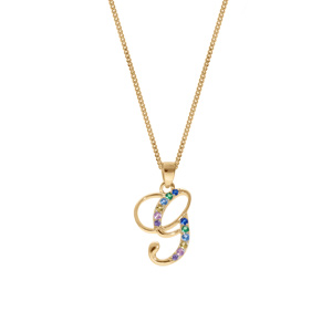 Collier en vermeil pendentif initiale G oxydes multi couleurs sertis - 42+3cm - Vue 2