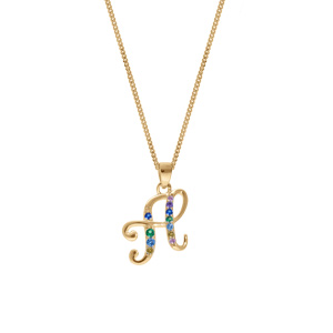 Collier en vermeil pendentif initiale H oxydes multi couleurs sertis - 42+3cm - Vue 2