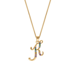 Collier en vermeil pendentif initiale K oxydes multi couleurs sertis - 42+3cm - Vue 2