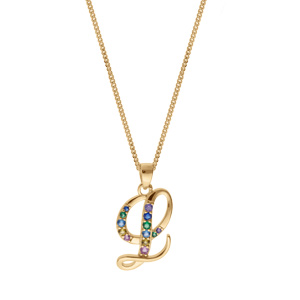 Collier en vermeil pendentif initiale l oxydes multi couleurs sertis - 42+3cm - Vue 2