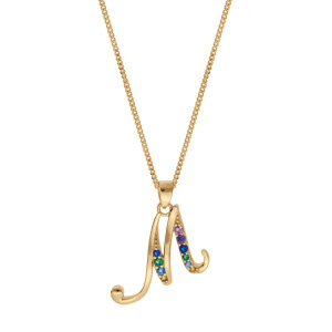 Collier en vermeil pendentif initiale M oxydes multi couleurs sertis - 42+3cm - Vue 2