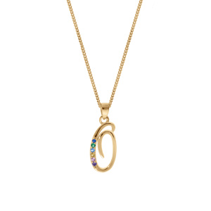 Collier en vermeil pendentif initiale O oxydes multi couleurs sertis  - 42+3cm - Vue 2