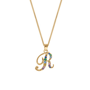 Collier en vermeil pendentif initiale R oxydes multi couleurs sertis - 42+3cm - Vue 2