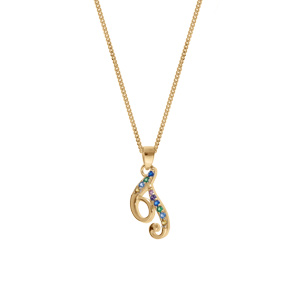 Collier en vermeil pendentif initiale T oxydes multi couleurs sertis - 42+3cm - Vue 2