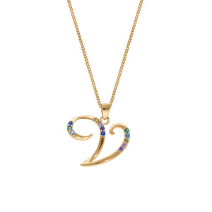 Collier en vermeil pendentif initiale V oxydes multi couleurs sertis - 42+3cm - Vue 2