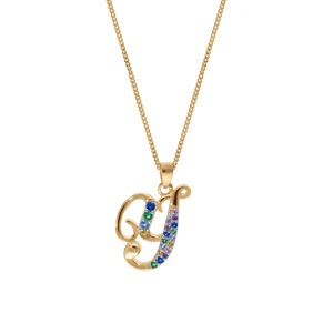 Collier en vermeil pendentif initiale Y oxydes multi couleurs sertis - 42+3cm - Vue 2