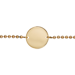 Bracelet en plaqué or chaîne maille boules avec plaque ronde à graver au milieu - longueur 18cm réglable - Vue 2
