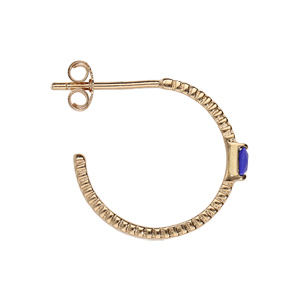 Boucles d\'oreilles en plaqué or demi-créoles diamanté avec pierre carree bleu nuit et fermoir poussette - Vue 2