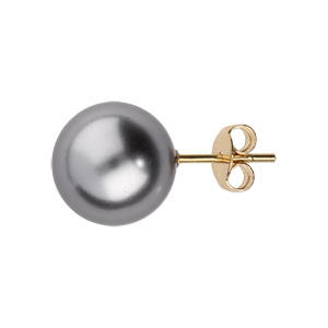 Boucles d\'oreille en plaqu or perle grise de synthse 12mm et fermoir poussette - Vue 2