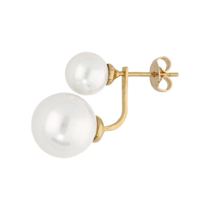 Boucles d\'oreille en plaqué or double perle blanche 8 et 12mm irisées - Vue 2