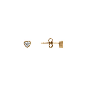 Boucles d\'oreille tige en plaqué or puce coeur oxydes blancs - Vue 2