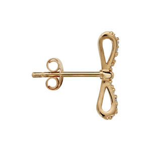 Boucles d\'oreilles en plaqué or noeud papillon en oxydes blancs et fermoir clou avec poussette - Vue 2