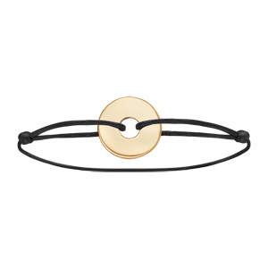 Bracelet en plaqu or cordon noir coulissant avec disque  graver au milieu - Vue 2