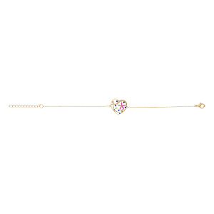 Bracelet en plaqu or avec coeur orne de fleurs en oxydes multi couleurs - 16+3cm - Vue 2