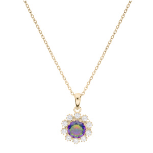 Collier en plaqu or chane avec pendentif oxyde arc en ciel mystique contour oxydes blancs sertis 42+3cm - Vue 2