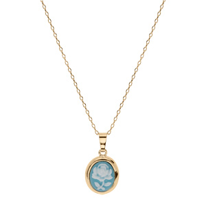 Collier en plaqu or chane avec pendentif Came motif fleur sur fond bleu 40+5cm - Vue 2