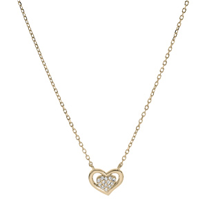 Collier en plaqu or chane avec pendentif coeur oxydes blancs sertis 40+3cm - Vue 2