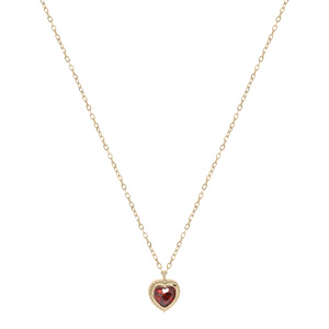 Collier en plaqu or chane avec pendentif coeur oxyde Grenat sertis clos 40+3cm - Vue 2