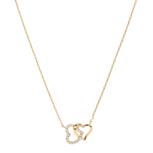 Collier en plaqu or chane avec pendentif double coeur entrelac oxydes blancs sertis 42+3cm - Vue 2