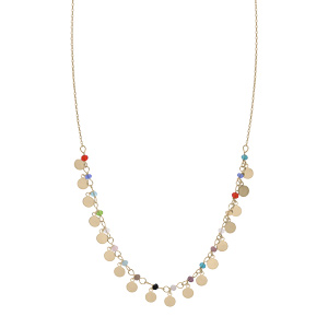 Collier en plaqu or avec pampilles et perles multi couleur 40+5cm - Vue 2